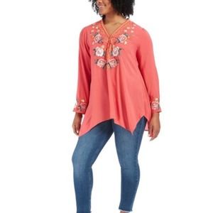 Andrée by Unit Embroidered Blouse Coral Pink 1X